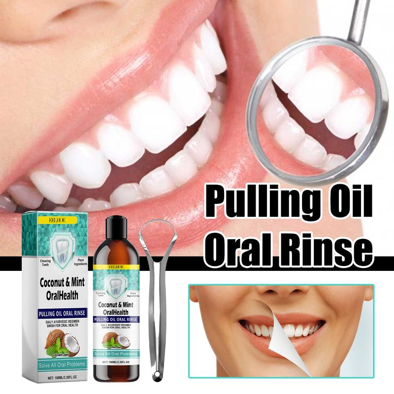 EELHOE Pulling Oil Oral Rinse, To Tartar Very Well Beautiful Teeth And Fresh Breath Clean Oral Care Gums Coconut Mint Whitening Oral