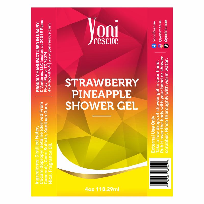 Strawberry Pineapple Body & Bath Care Set- Shower Gel(4oz),  Body Essential Oil(4oz) 100% All Natural with Sugar Scrubs(8oz) by Yoni Rescue