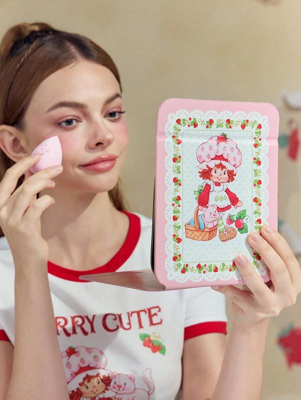 Strawberry Shortcake Cartoon Character & Strawberry Patterned Portable Folding Vanity Mirror