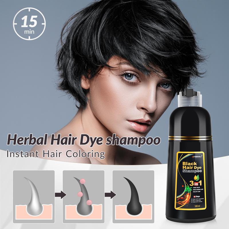 MEIDU 3 in 1 Hair Dye Shampoo,Herbal Ingredients,Contains Ginseng Extract,Can cover gray hairs,Natural Haircoloring,Plant Haircare, black hairdye