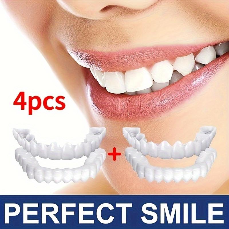 4-Pack Soft Adjustable Denture Veneers Set - White Upper and Lower Components for All Men and Women, Easy to Clean, Comfortable, and Restores Natural Smile