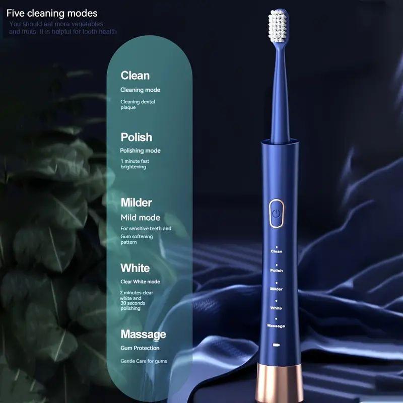 Electric Toothbrush, 1 Box USB Rechargeable Sonic Toothbrush with 8 Counts Replacement Brush Head & Storage Box, Portable Toothbrush for Adults