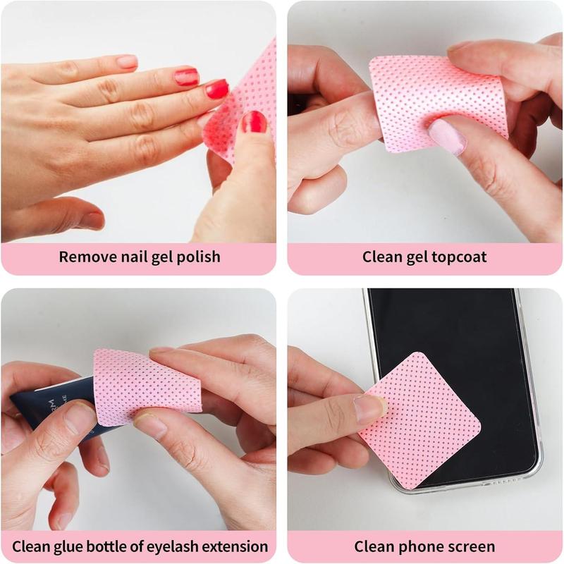 Lint Free Nail Wipes, 400 PCS Non-Woven Fabric Nail Cleaning Pads Lash Extensions Glue Cleaning Wipes,Nail Salon Supplies (Pink White)