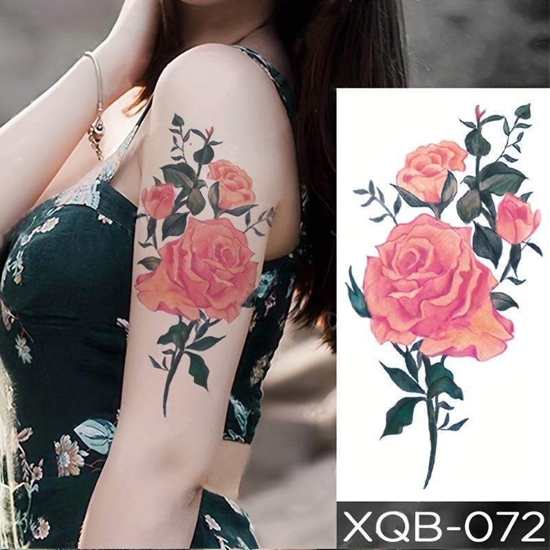 Rose Pattern Temporary Tattoo Sticker, 1 Sheet Waterproof Fake Tattoo Sticker, Body Art Sticker for Women & Girls, Realistic Tattoo Sticker for Arms, Legs, Ankle, Neck, Back