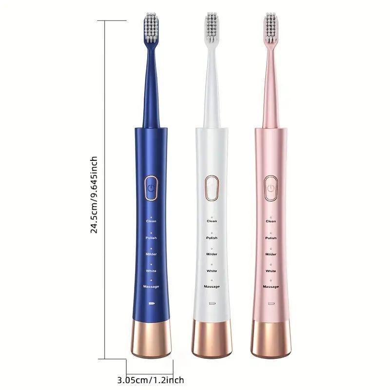 Electric Toothbrush, 1 Box USB Rechargeable Sonic Toothbrush with 8 Counts Replacement Brush Head & Storage Box, Portable Toothbrush for Adults