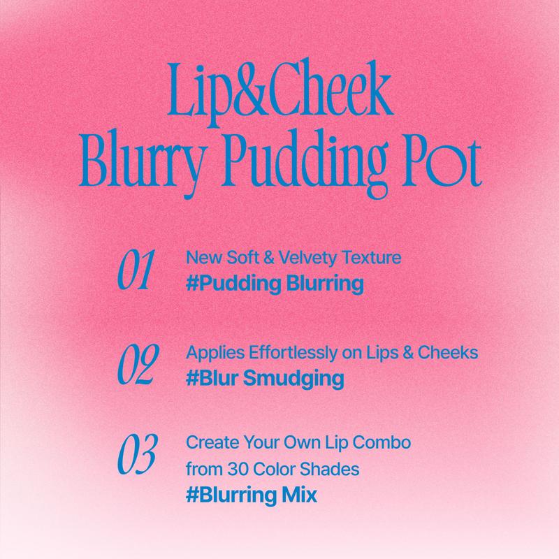 [Be Ambitious] fwee Lip&Cheek Blurry Pudding Pot | Makeup Blush and Blurred Matte Lips | Pudding Texture, Airbrushed Finish | 2 colors (Be+Ambitious) + Lip brush makeup set