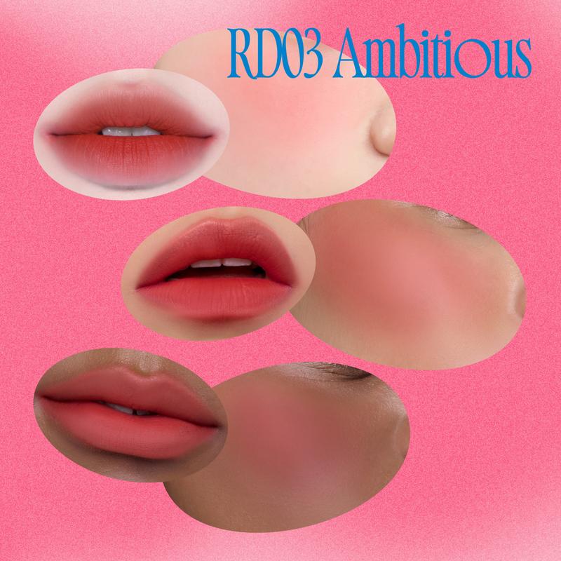 [Be Ambitious] fwee Lip&Cheek Blurry Pudding Pot | Makeup Blush and Blurred Matte Lips | Pudding Texture, Airbrushed Finish | 2 colors (Be+Ambitious) + Lip brush makeup set