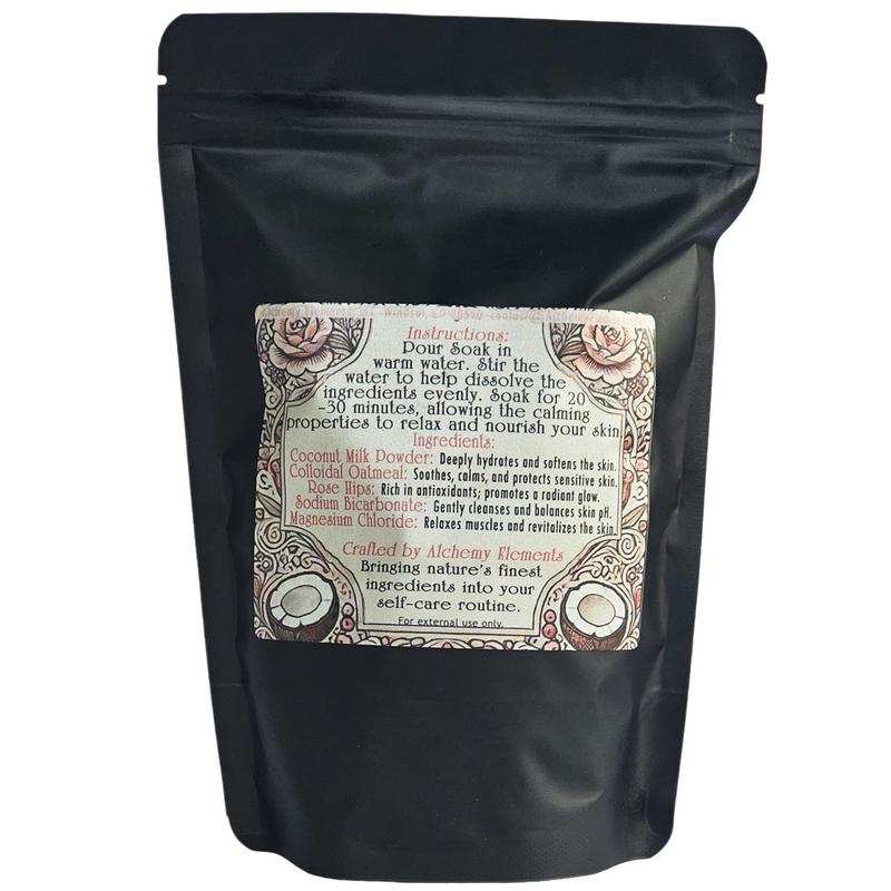 Soothe Bath Soak by Alchemy Elements, Nourishing and Calming Blend with Coconut Milk, Colloidal Oatmeal, Rose Petals Rosehips, Hydrate, Soften,Rejuvenate Skin, Luxurious Spa, Sensitive Skin, Body Care, Body Wash, Gentle Smooth Skin Repair pure magnesium m