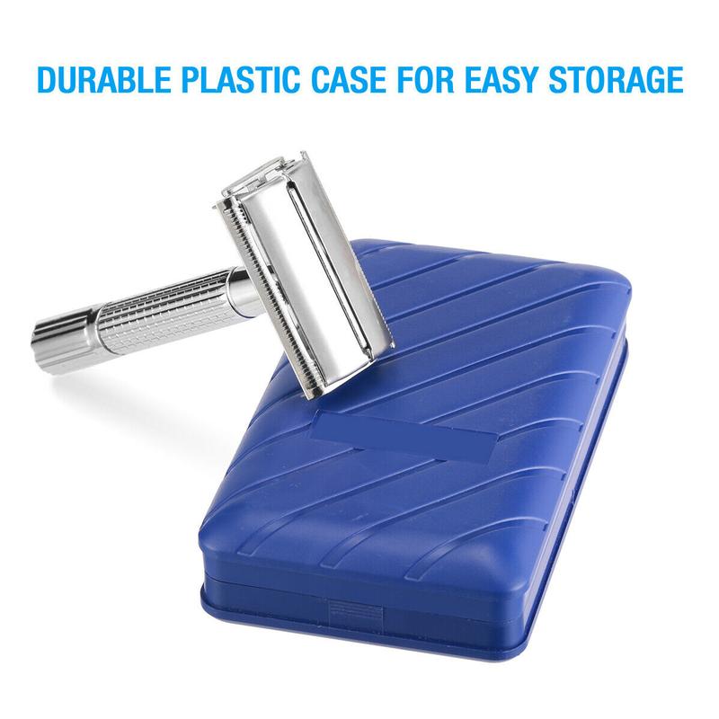 Safety Razor For Men Double Edge Stainless Steel With 5 Blade Mirror Travel Case Smooth Comfort