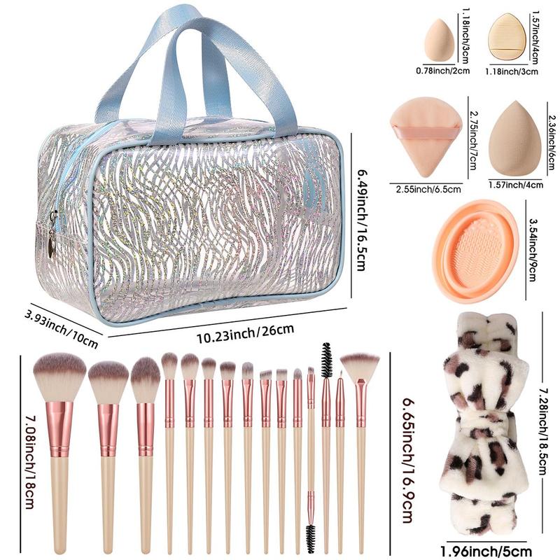 Makeup Tool Set, 28pcs set Makeup Brushes & Makeup Sponges & Powder Puffs & Cleaning Scrubber Bowl & Makeup Storage Bag & Hair Band, Professional Makeup Tools for Women