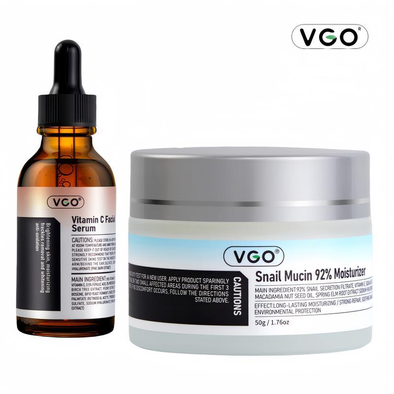 VGO Radiant Boost Repair Set -Vitamin C Serum & 92% Snail EssenceMoisturizer for Hydration, Skin  Radiance Face care set lotion moisturizing set moisturizing skin care moisturizing cream face cream Snail Protein face cream repair set