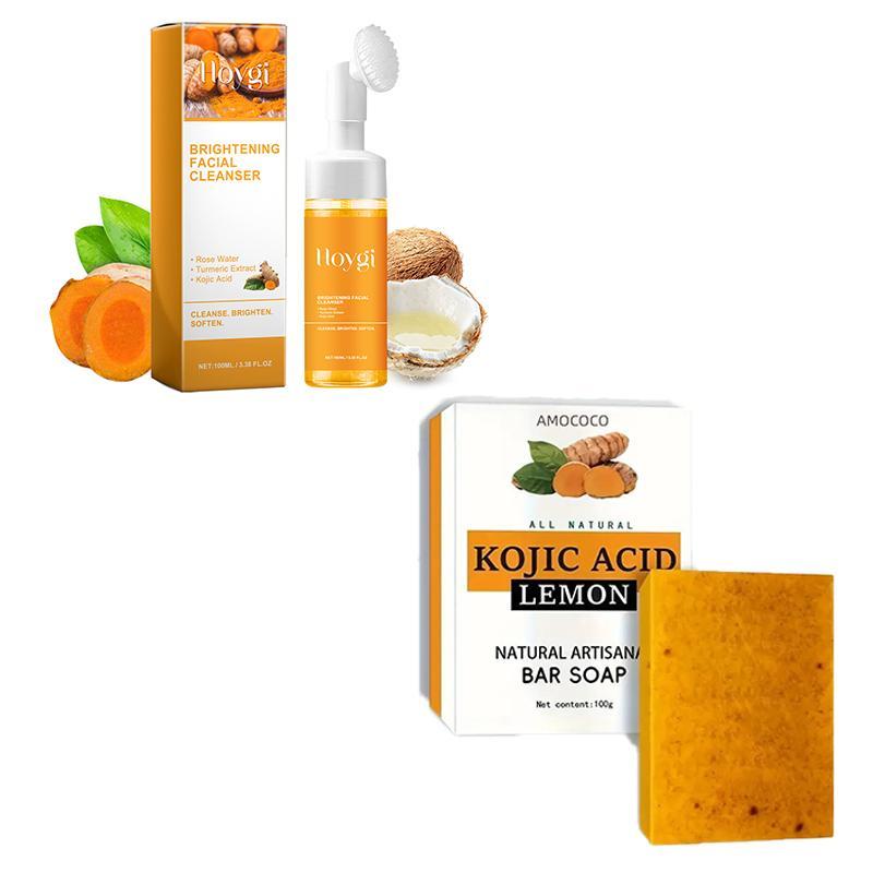 Turmeric Cleansing Set, Turmeric Soap, Turmeric Cleansing Mousse with Vitamin C, Hyaluronic Acid, Retinol, Oil Control, Gentle Exfoliation, Suitable for All Skin Types, Travel Essentials Cleansing Set