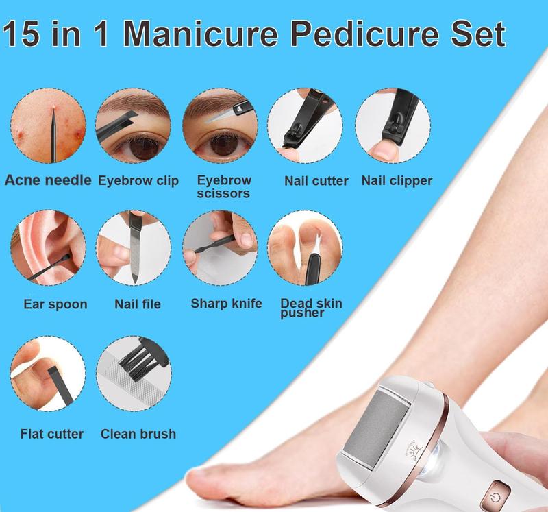 Electric Foot Callus Remover, File Pedicure Tools Kit for Feet Care, Rechargeable Dead Skin Remover Dry Crack with 2 Speed, Battery Display, LED Light Design