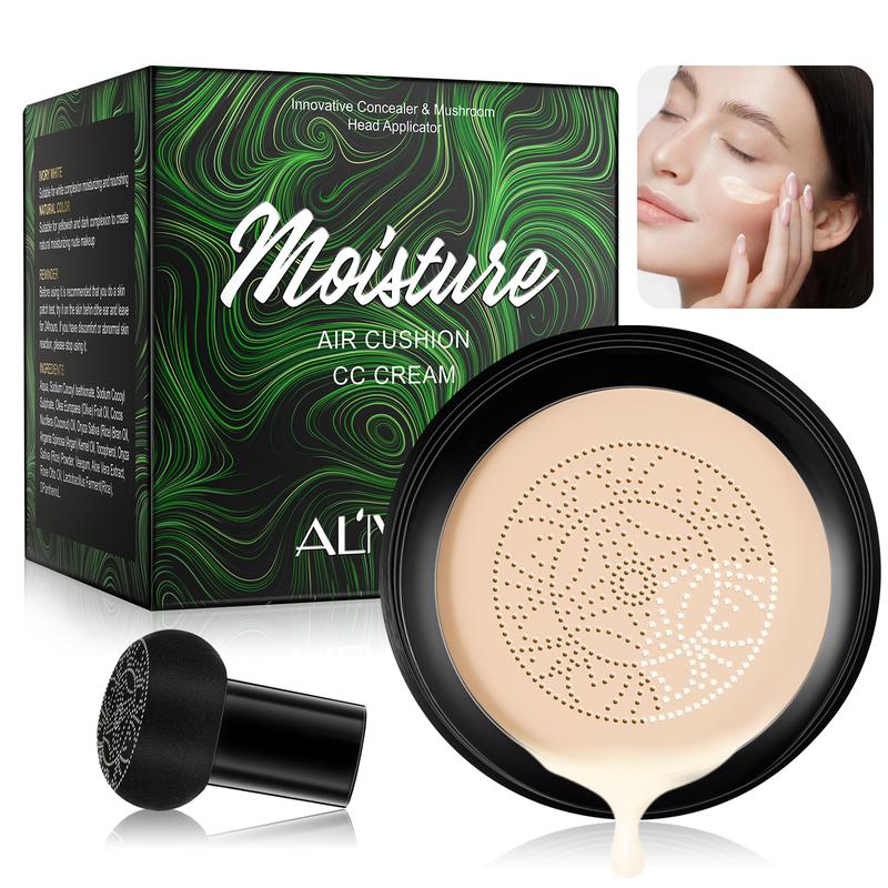 Aliver Air Cushion CC Cream Mushroom Head Foundation, Moisturizing BB Cream Makeup Long Lasting Matte Concealer (Natural Ivory White)