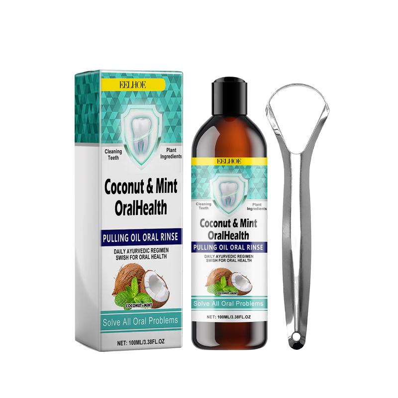 EELHOE Pulling Oil Oral Rinse, To Tartar Very Well Beautiful Teeth And Fresh Breath Clean Oral Care Gums Coconut Mint Whitening Oral