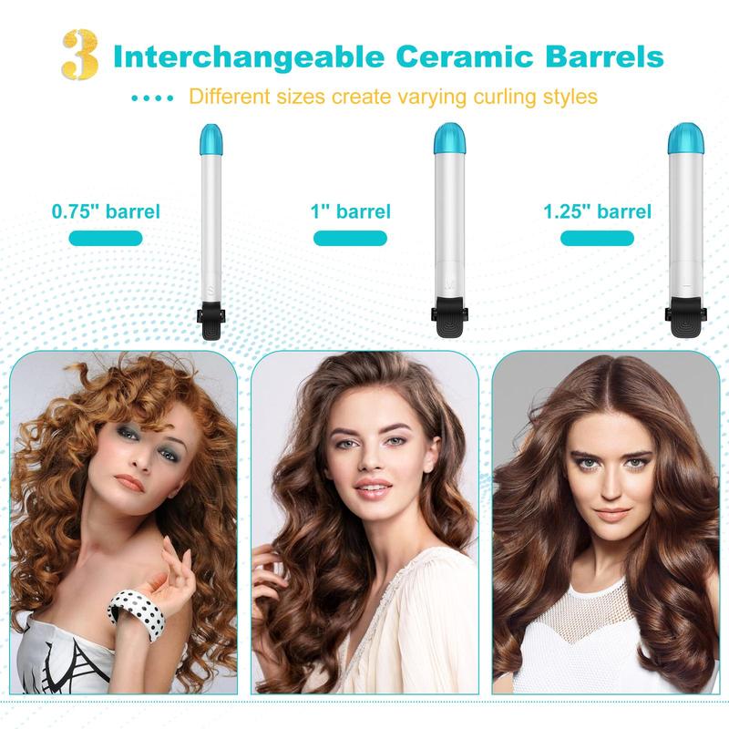 3 in 1 Auto Rotating Hair Curling Wand, 1 Set Automatic Rotating Curling Iron with Interchangeable Ceramic Barrels, Adjustable Temp Hair Iron for Beach Waves