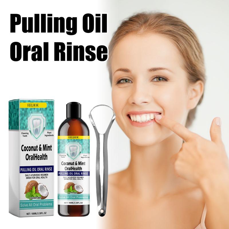 EELHOE Pulling Oil Oral Rinse, To Tartar Very Well Beautiful Teeth And Fresh Breath Clean Oral Care Gums Coconut Mint Whitening Oral