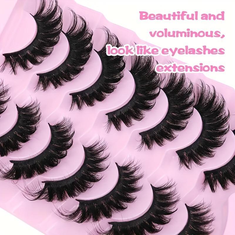 Fluffy False Eyelashes, 7 Pairs Wispy Cat Eye Look Faux Lashes, Natural Curling Eye Makeup Strip Lashes, Full Volume Eyelash for Lashes Extensions, Christmas Gift