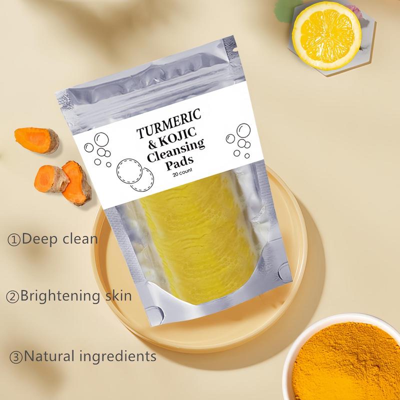 Turmeric Kojic Acid Facial Cleanser Pad, 20pcs box Gentle Facial Cleansing Pads, Moisturizing Deep Cleansing Facial Cleanser Pads, Skin Care Products, Skincare Products