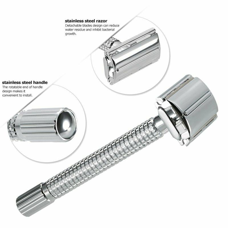 Safety Razor For Men Double Edge Stainless Steel With 5 Blade Mirror Travel Case Smooth Comfort