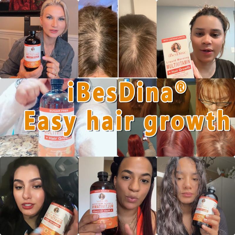 iBesDina Multivitamin + Lustriva Hair Growth Liquid Vitamins for Men&Women, Clinically Tested for Thicker Hair, Wrinkles, Fine Lines, Skin Care