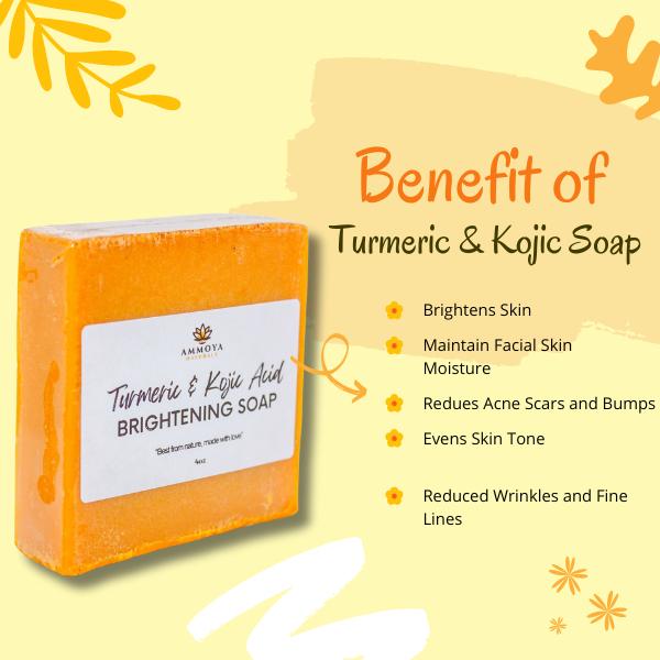 Ammoya Naturals Turmeric Kojic Soap for Gentle Skin Cleansing For Face and Body acnespots