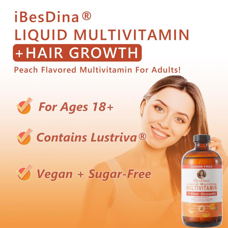 iBesDina Multivitamin + Lustriva Hair Growth Liquid Vitamins for Men&Women, Clinically Tested for Thicker Hair, Wrinkles, Fine Lines, Skin Care