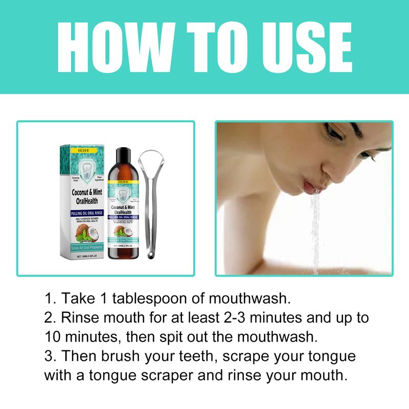 EELHOE Pulling Oil Oral Rinse, To Tartar Very Well Beautiful Teeth And Fresh Breath Clean Oral Care Gums Coconut Mint Whitening Oral