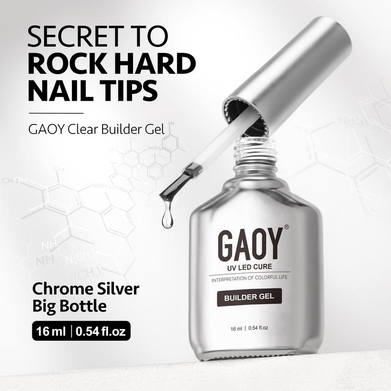 GAOY Clear Builder Gel for Nails, 16ml Nail Strengthener in a Bottle, Nail Extension Hard Gel, Soak Off Long Lasting UV Gel, Base Coat Top Coat Needed