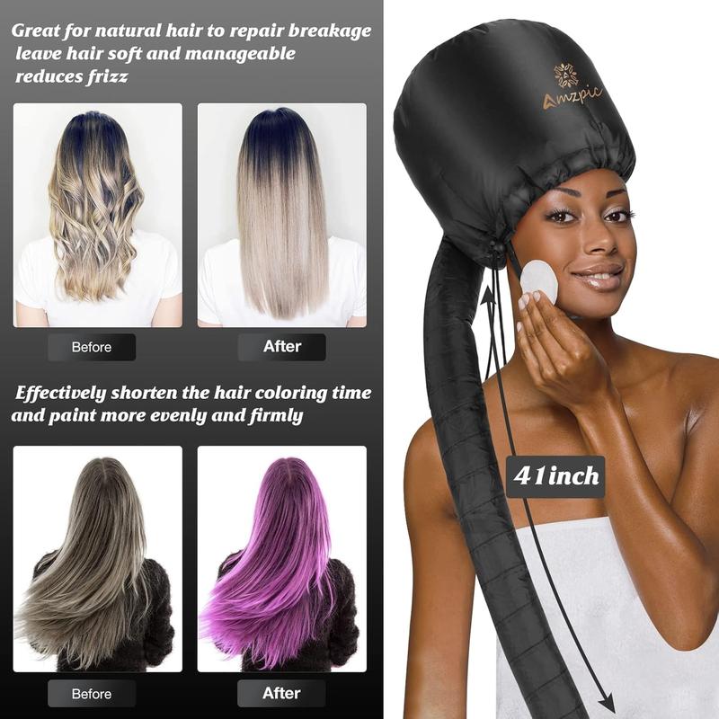 Bonnet Hood Hair Dryer Attachment - Soft, Adjustable Extra Large Bonnet Hair Dryer for Speeds Up Drying at, Easy to Use for Styling, Curling Deep Conditioning (Black)