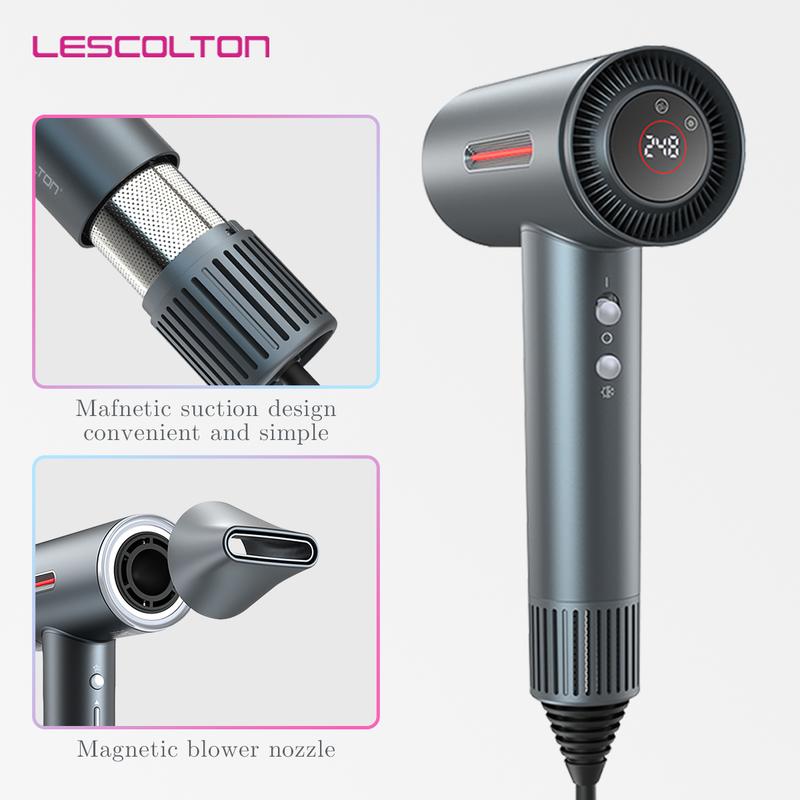 LESCOLTON Hair Dryer, Lightweight Ionic Blow Dryer 1400W Powerful High Speed, Diffuser & LED Display, 3 Air Speeds for Fast Drying, for Home Travel.christmas gift.thanksgiving gift