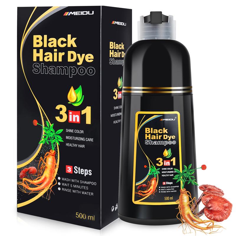 MEIDU 3 in 1 Hair Dye Shampoo,Herbal Ingredients,Contains Ginseng Extract,Can cover gray hairs,Natural Haircoloring,Plant Haircare, black hairdye