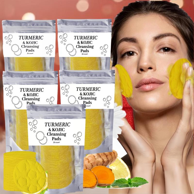 Turmeric Kojic Acid Facial Cleanser Pad, 20pcs box Gentle Facial Cleansing Pads, Moisturizing Deep Cleansing Facial Cleanser Pads, Skin Care Products, Skincare Products