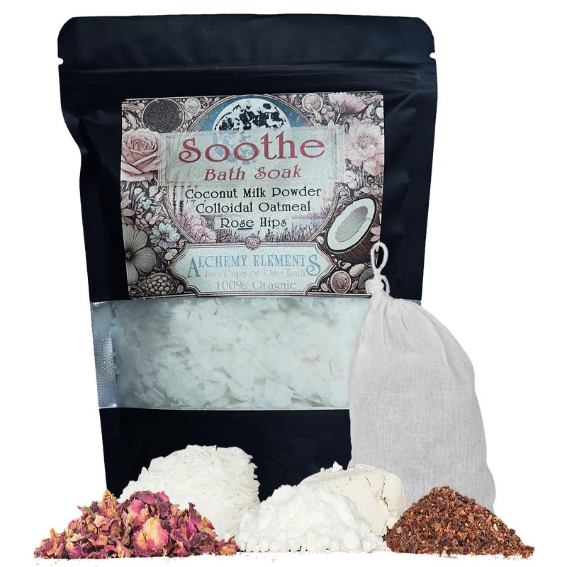 Soothe Bath Soak by Alchemy Elements, Nourishing and Calming Blend with Coconut Milk, Colloidal Oatmeal, Rose Petals Rosehips, Hydrate, Soften,Rejuvenate Skin, Luxurious Spa, Sensitive Skin, Body Care, Body Wash, Gentle Smooth Skin Repair pure magnesium m