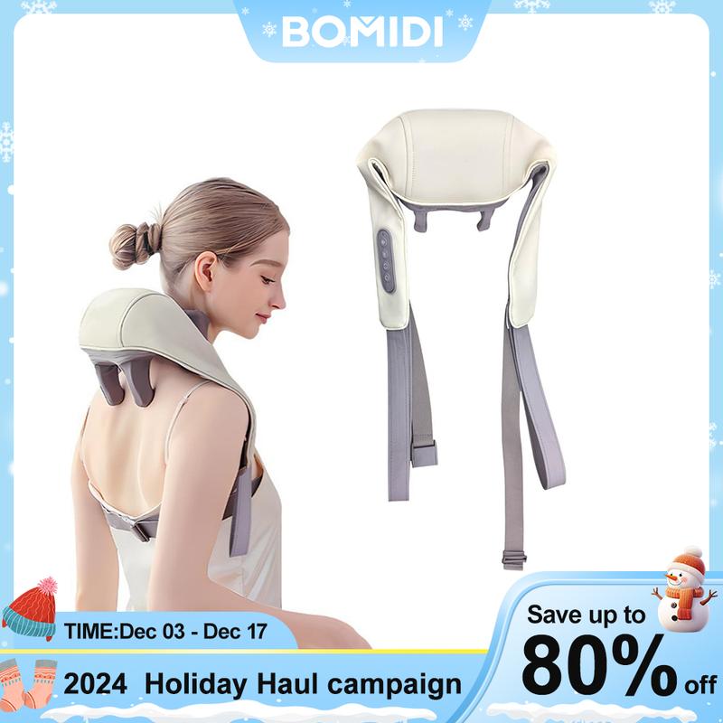 Bomidi 6D Kneading Neck Massager, Wireless Portable Masseger,with Heat,Deep Tissue Pain Relief,Comfort,Best Gift,Relaxing