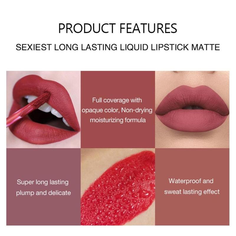 Long-lasting Matte Lipstick (6pcs set), Waterproof Matte Lip Balm, Easy Coloring Lip Sticks, Lipgloss Suitable for All Occasions Lip Makeup, Lip Kit, Girls and Women Cosmetic, Christmas Gifts