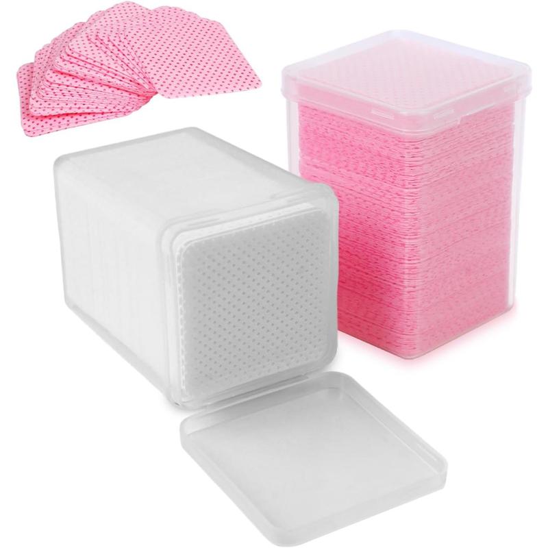 Lint Free Nail Wipes, 400 PCS Non-Woven Fabric Nail Cleaning Pads Lash Extensions Glue Cleaning Wipes,Nail Salon Supplies (Pink White)