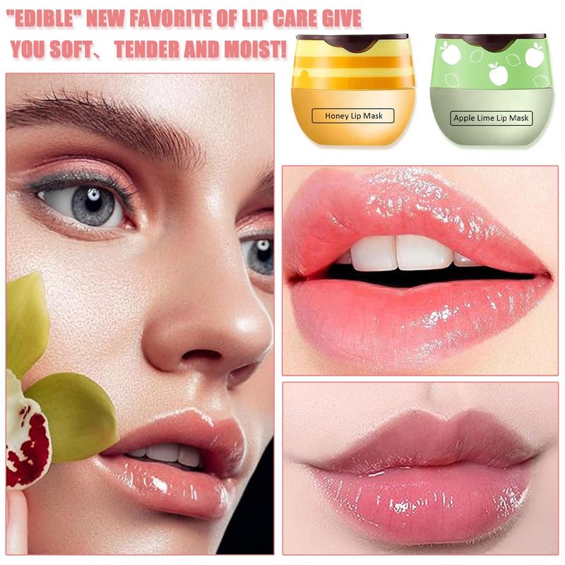 4 Pcs Bee Lip Balm Honey Pot,Strawberry&Watermelon&Honey&Apple Lime Lip Mask Overnight Hydrating Prevention Dry and Cracked Lip Scrubs Exfoliator Lip Care, Lip Sleeping Mask Reduces Lip Lines