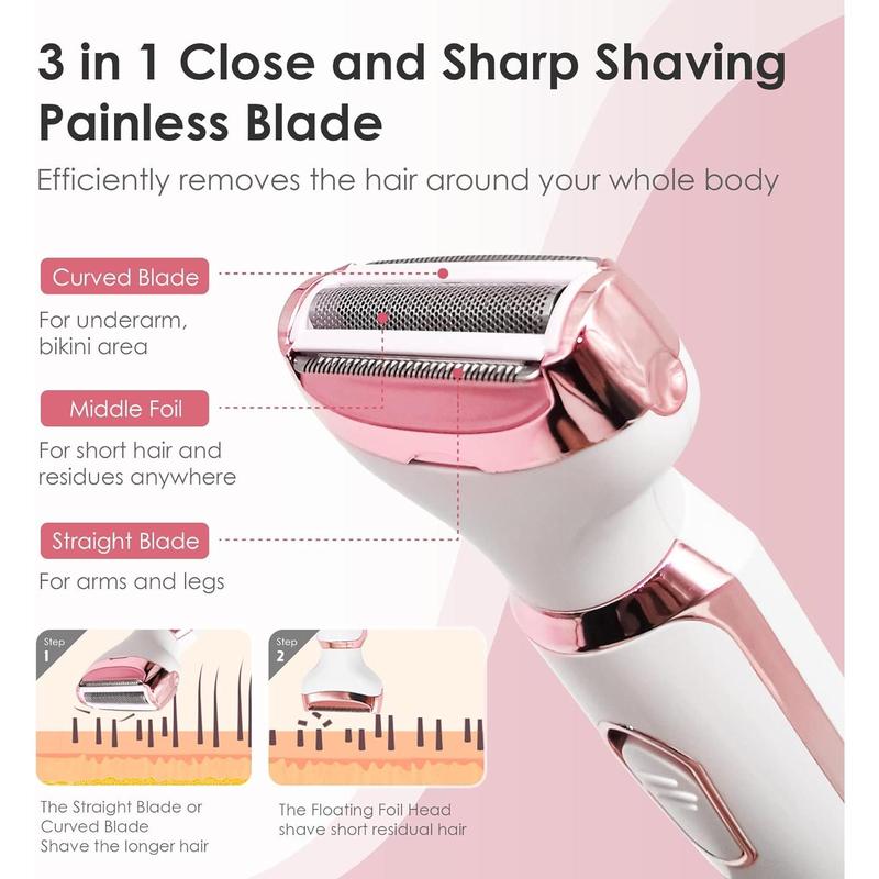 Rechargeable 4-in-1 Electric Razor for Women - Painless HairTrimmer for Face, Nose, Eyebrows, Beard, Mustache, Arm, LegArmpit, and Bikini -Portable Body Shavers Set rechargeablegrooming kit