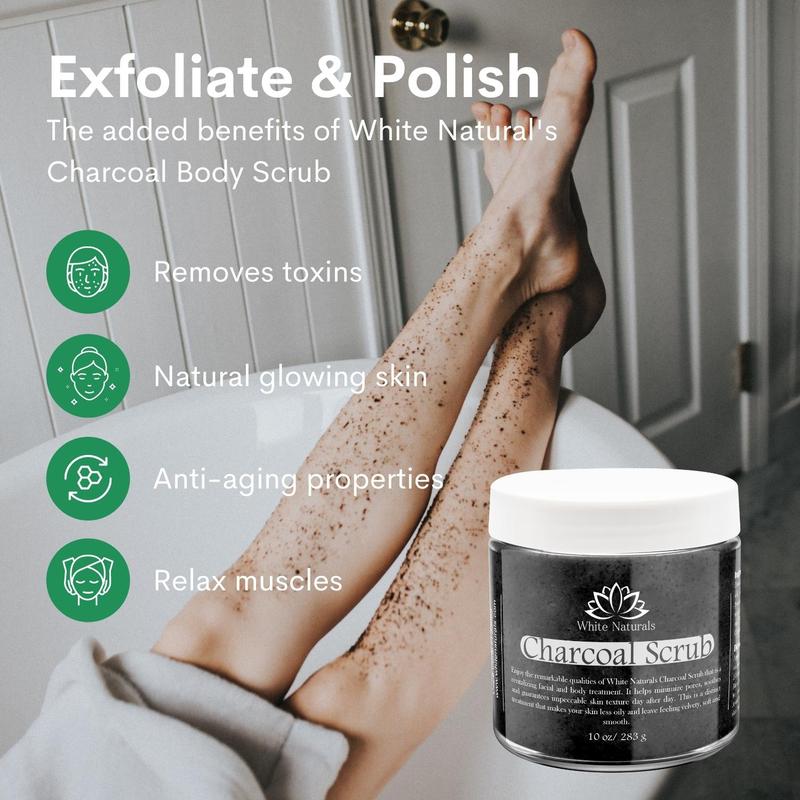 Activated Charcoal Face & Body Scrub, All Natural and Organic, Remove Dead Skin Cells, Pure Scrub Skin Exfoliating 10 oz Body Care Cosmetic Cleanser Cleansing