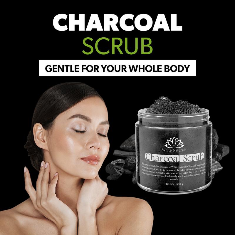 Activated Charcoal Face & Body Scrub, All Natural and Organic, Remove Dead Skin Cells, Pure Scrub Skin Exfoliating 10 oz Body Care Cosmetic Cleanser Cleansing