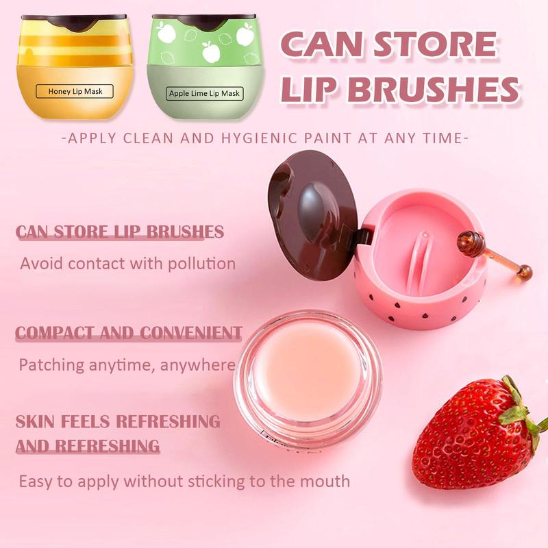 4 Pcs Bee Lip Balm Honey Pot,Strawberry&Watermelon&Honey&Apple Lime Lip Mask Overnight Hydrating Prevention Dry and Cracked Lip Scrubs Exfoliator Lip Care, Lip Sleeping Mask Reduces Lip Lines