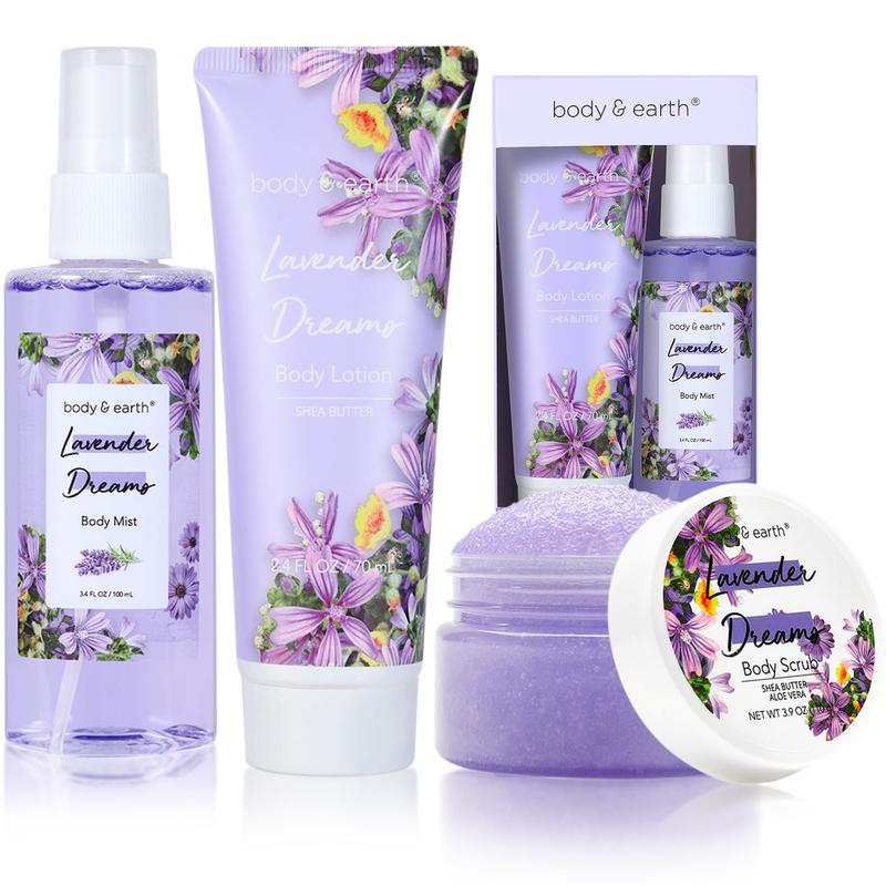 Body Mist Gift Set - Spa Gifts for Women, Perfume, Body Lotion, and Body Scrub in a Lavender Dreams Box- Perfect Birthday Gifts for Moms, and Special Occasions,Unique Gift Ideas for Her