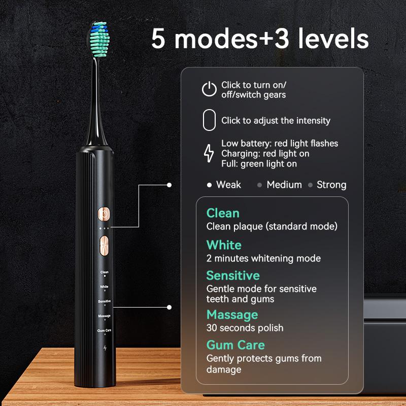 Sonic Electric Toothbrush for Adults with 6 Brush Heads, Electric Toothbrush with 42000 VPM Deep Clean 5 Modes