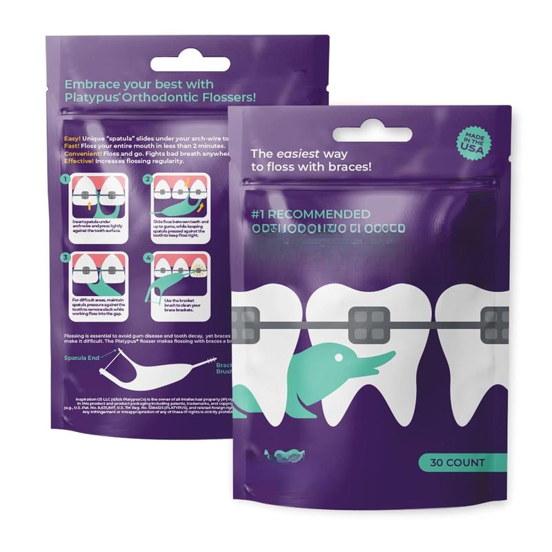 Orthodontic Flossers for Braces   Structure Fits Under Arch Wire, Floss Entire Mouth in Less Than Two Minutes, Increases Flossing Compliance Over 84% - 30 Count Bag (Pack of 2)