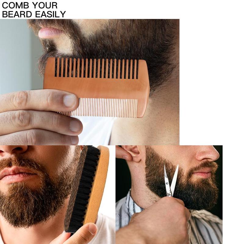 Beard Care Kit (5 Counts set), 30ml Beard Oil & 30g Beard Cream & 1 Beard Comb & 1 Beard Brush & 1 Scissors, Moisturizing Beard, Strengthen and Toughen Fibrous Roots, Beard Care Product for Men