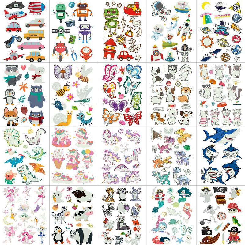 Cartoon Animal Pattern Temporary Tattoo Sticker, 20pcs Glow in The Dark Tattoo Decals, Creative Body Art Sticker for Party, Teens & Adults, Christmas Gift