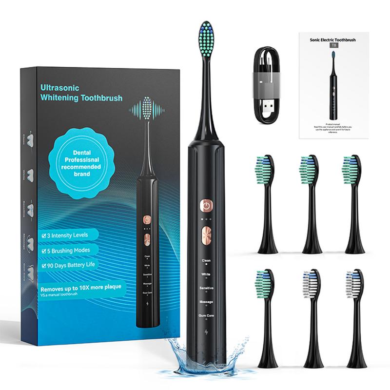 Sonic Electric Toothbrush for Adults with 6 Brush Heads, Electric Toothbrush with 42000 VPM Deep Clean 5 Modes