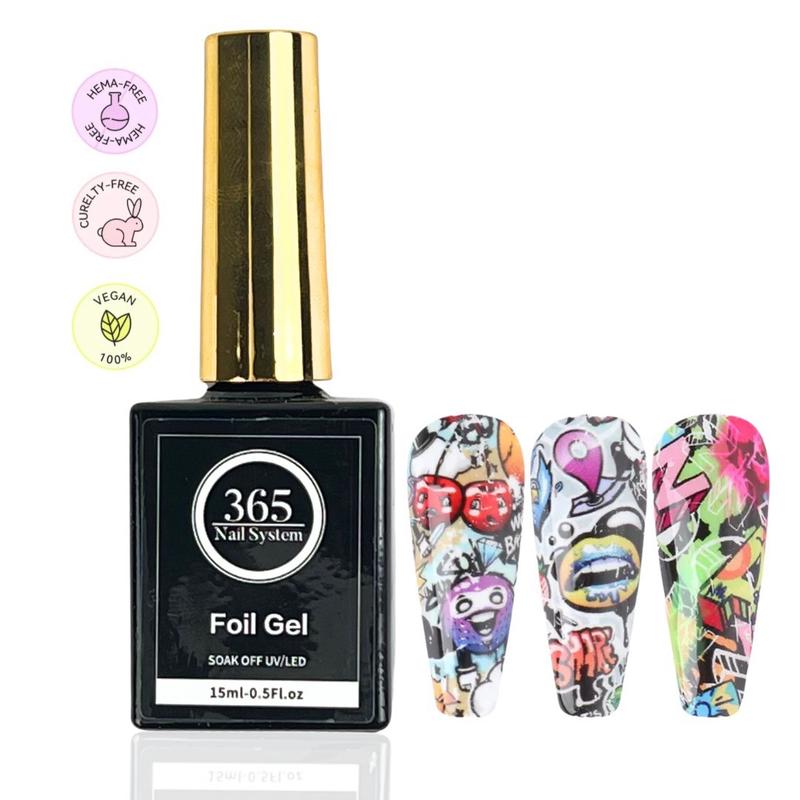 365 Nail System : 15ml   0.5 oz Foil Transfer Gel - Foil Glue Gel- Long Lasting, Soak Off Gel Polish