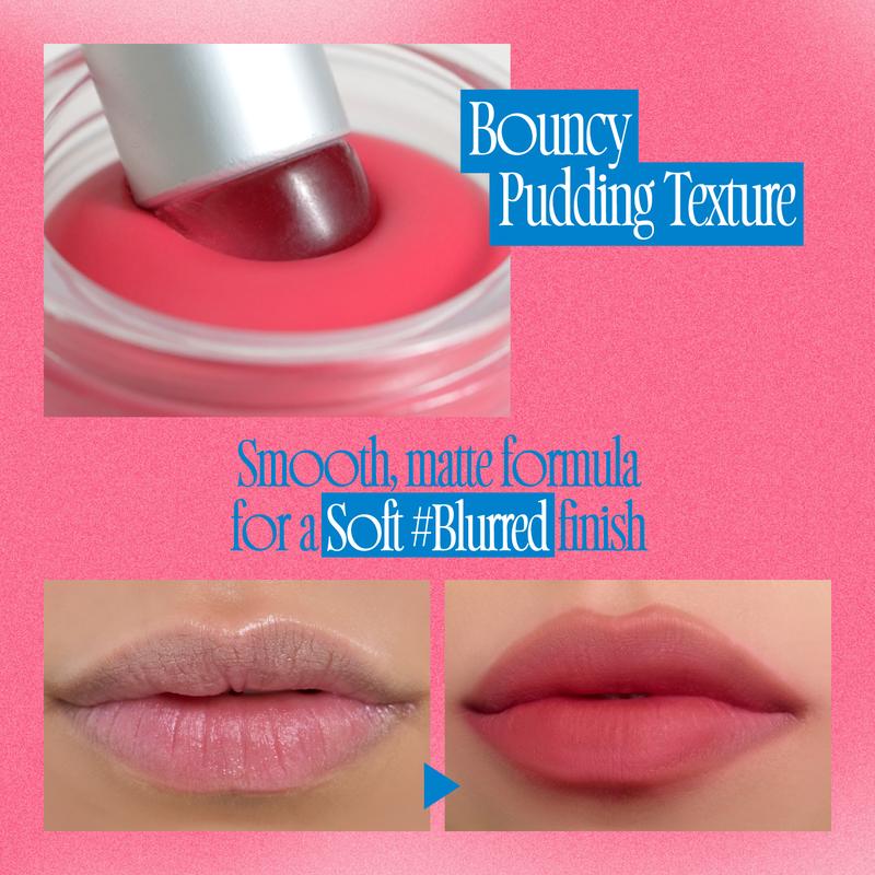 [Be Ambitious] fwee Lip&Cheek Blurry Pudding Pot | Makeup Blush and Blurred Matte Lips | Pudding Texture, Airbrushed Finish | 2 colors (Be+Ambitious) + Lip brush makeup set